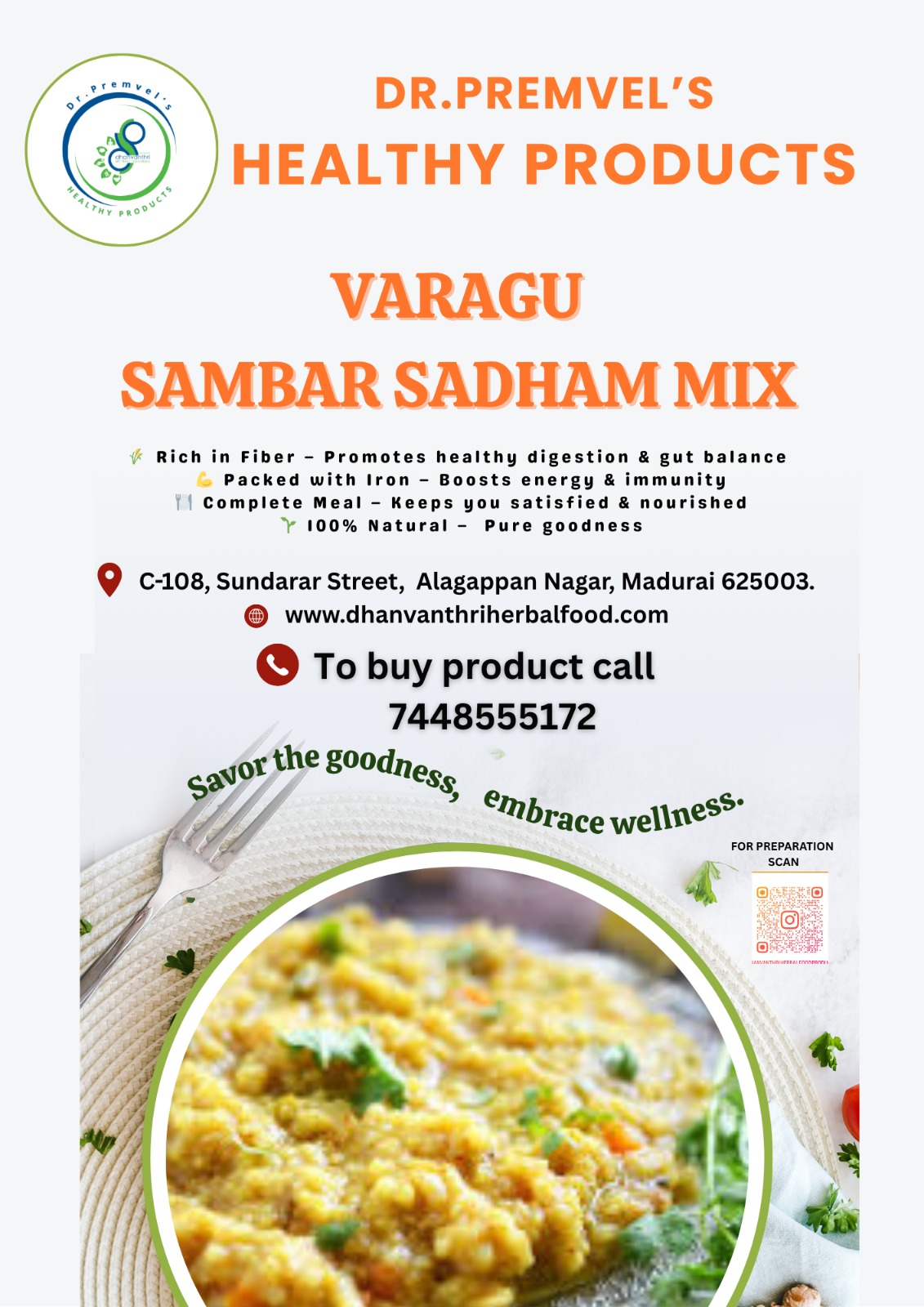 Dhanvanthri Varagu Sambar rice Mix